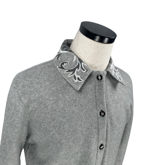 St John Sport Marie Grey Fleece Light Jacket Women’s P Gray Embroidered Button - Picture 2 of 11